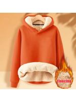 Sudadera De Fleece Para Mujer Abrigada Con Capucha Estampado Sencillo Deportiva Manga Larga Cierre Pullover Suelto Para Otoño E Invierno - details 1