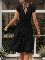 Vestido plisado de verano para mujer, manga corta, color sólido - details 11