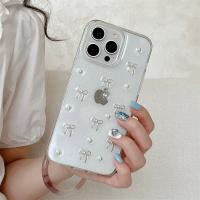 INS Japón Corea plata Bowknot teléfono caso para iPhone 16 15 14 13 12 11 Pro Max X XS XR 7 8 Plus chica epoxi claro brillo cubierta - details 4