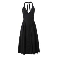 Vestido halter verde sin espalda para mujer, cintura baja, A-e Midi, vestidos de fiesta de noche de verano, bata de algodón - details 4