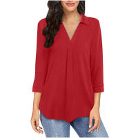 Camisa de Mujer 2025 Elegante Chifón, Cuello en V, Manga 3/4, Estilo Europeo, Tejido Transpirable - Moda de Oficina y Casual - details 7