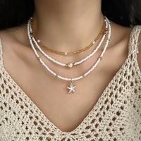 Collar multicapa con cuentas exageradas para niñas, colgante de estilo bohemio, gargantilla de estrella de mar Y2K, collar de clavícula de concha apilada, 3 uds. - details 6