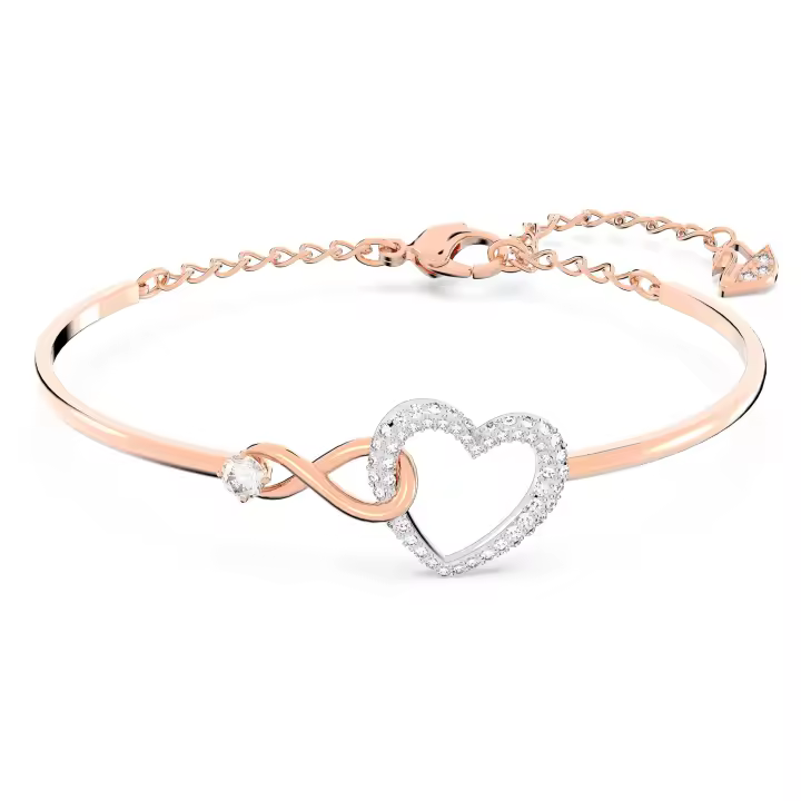 Pulsera de cristal transparente con colgante de suerte de tonos rosa dorado y ródio - 1