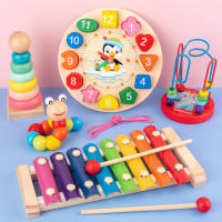 Juego de 5 Juguetes Educativos de Madera para Bebés y Niños, Xilófono de 8 Notas, Reloj, Gusano, Torre Arcoíris y Laberinto de Bol - details 0