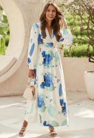 "Vestido Largo Bohemio Mujer 2025- Escote V Estampado Floral, Talle Alto, Mangas Largas, Moda Verano Boho Chic, Vestidos Hippies Elegantes para Festivales, Playa o Diario |   Envío Rápido Miravia" - details 26
