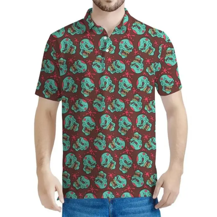 Polo con estampado 3D de dibujos animados de zombies para hombre, top Haruku de manga corta con cuello y botones, Eye of the Brain, verano - 1