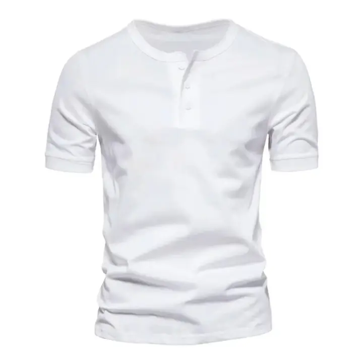 Hombre cuello redondo manga corta hombre joven casual slim fit deporte henry camiseta de color sólido hombre - 1
