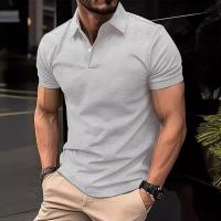POLO de manga corta con botones de color sólido casual para hombres de alta gama. - details 2