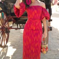 Top con estampado Tie Dye para mujer, elegante conjunto de manga corta con hombros descubiertos - details 4