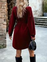 Vestido Corto de Crochet para Mujer Cuello en V, Color Sólido, Moda Casual, Prenda Única de Punto - details 11