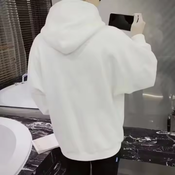 Nueva moda para hombre, camisa informal holgada de manga larga de calle de otoño e invierno, top de lana con capucha amarilla - 1