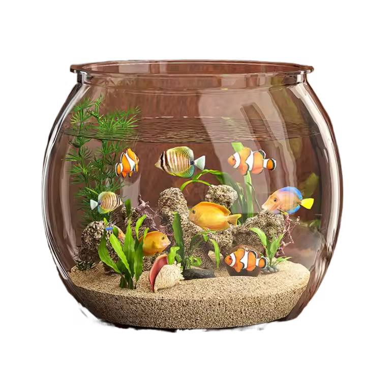 Pecera redonda ultraclara, pecera dorada, tanque de visualización de peces de plástico, inastillable, decoración de escritorio para el hogar - 1