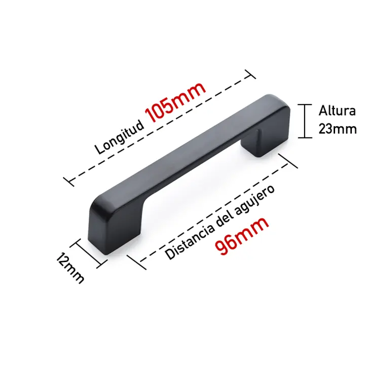 KAK-Negros tiradores mueble cocina con tornillos, tiradores para muebles de aleación de aluminio para armario de cocina y almacenamiento, Distancia entre agujeros 96mm/128mm - 1