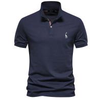 polos hombre manga corta ropa hombre día del padre Verano de alta calidad de algodón transfronterizo bordado de ciervos Polo camiseta de hombre Color sólido solapa Tops básicos de manga corta para hombres - details 13
