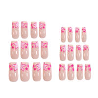 Uñas postizas desnudas con estampado de estrellas rosas, material seguro de larga duración, impermeable, salón de uñas para mujeres y niñas - details 0