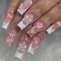 24 Piezas de Uñas Artificiales Negras con Cruces de Diamante Patrones de Arena, Presión, Escaleras Largas para Mujeres y Niñas - details 4