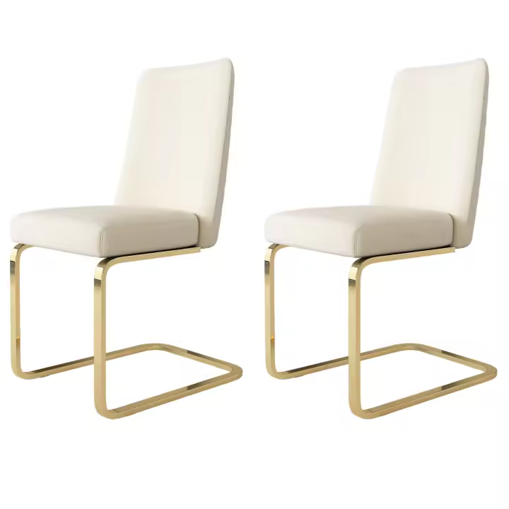 Silla De Comedor De Terciopelo, 2 Juegos, Lujo, Salón, Dormitorio, Chaise Lounge, DiseñO Trasero De Diamante, Patas De Apoyo De Metal Dorado, Beige - 1
