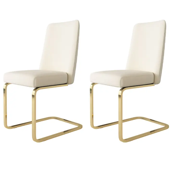 Silla De Comedor De Terciopelo, 2 Juegos, Lujo, Salón, Dormitorio, Chaise Lounge, DiseñO Trasero De Diamante, Patas De Apoyo De Metal Dorado, Beige - 1