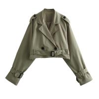 BUNO-Gabardina corta con cinturón para mujer, chaqueta de calle Vintage, Top de manga larga con doble botonadura, abrigo femenino, trajes de primavera, 2025 - details 1