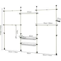 Perchero de Ropa Telescópico Ajustable de Altura Blanco Para Armario de Dormitorio con 5 Barras y 2 Cestas - details 3