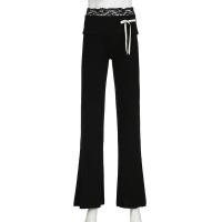 Pantalones acampanados para mujer, pantalones negros de cintura alta con lazo largo, ropa cómoda y elástica - details 3