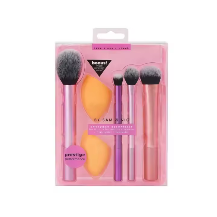 Juego de brochas de maquillaje con prebase para sombra de ojos, colorete y corrector, juego de 6 piezas - 1