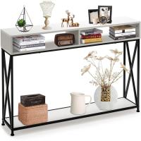 Mesa de Consola Industrial de 3 Niveles Estrecha Rectangular con 2 Cubos Abiertos y 1 Estante Inferior Estructura de Metal 120 x 23 x 79 cm Para Sala de Estar y Dormitorio - details 0