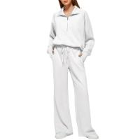 Conjunto casual de dos piezas para mujer: sudadera extragrande con media cremallera y pantalones deportivos de pierna ancha - details 8