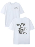 Camiseta de Verano Transpirable con Estampado de Cara Artística y Estrellas - details 5