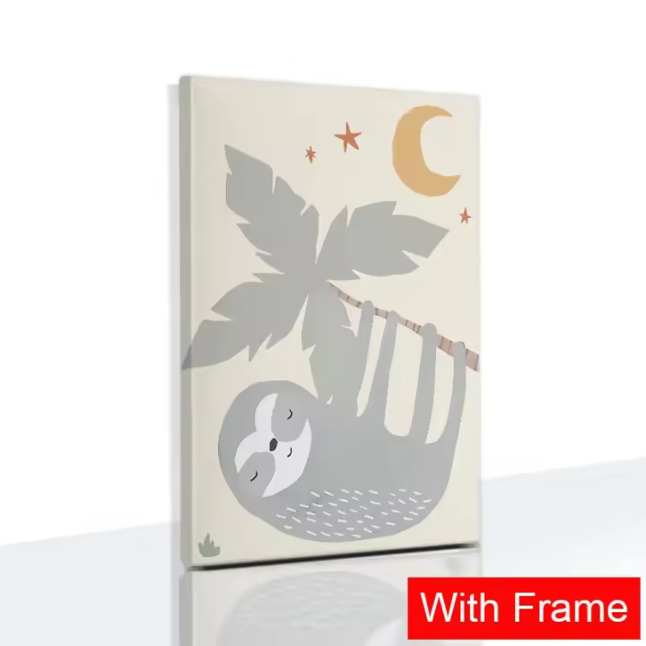 Cuadro Decorativo para Pared de Habitación Infantil JUBEER en Lienzo con Marco Estilo Nórdico con Dibujos de León y Elefante para Decoración de Puesto de Bebé - 1