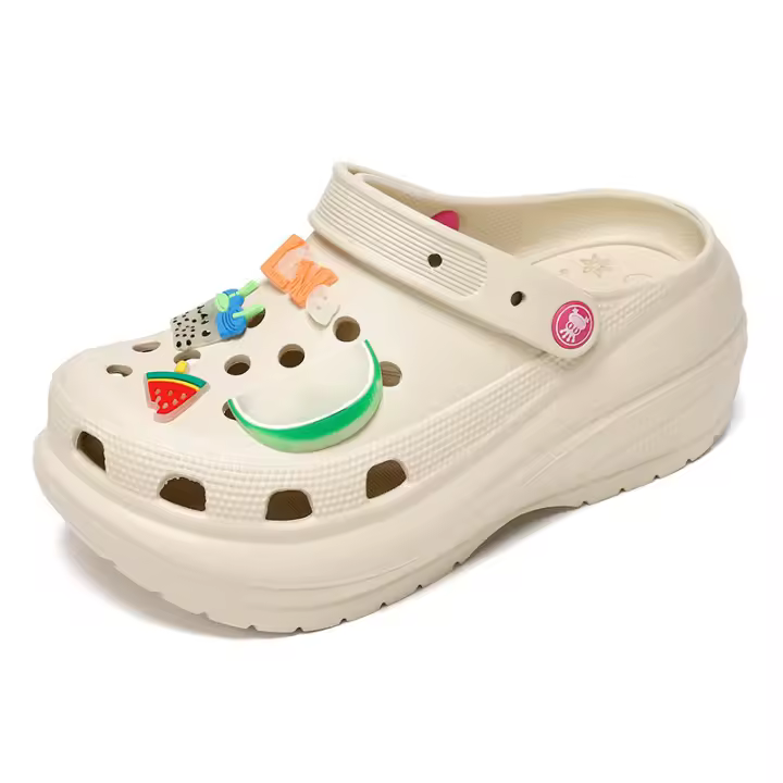 Zapatos perforados de suela gruesa para mujer, zapatos de jardín huecos transpirables, sandalias luminosas DIY para vadear el agua de verano - 1