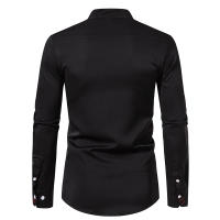 Camisas de vestir con cuello Henry para hombre, camisa de manga larga con contraste informal, esmoquin de negocios para boda y oficina, nueva moda - details 9