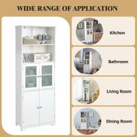Armario Alto, Armario Independiente de Suelo con 4 Puertas, Gabinete con Estantes Ajustables, Mueble Organizador con 2 Puertas de Vidrio Templado para Baño, Cocina, Salón (Blanco) - details 4