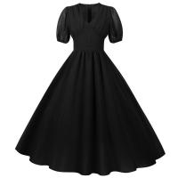Vestido de fiesta largo vintage elegante de gasa de manga corta con farol liso de verano con cuello en V para mujer - details 31