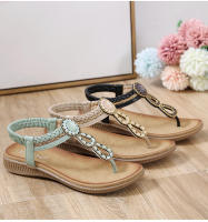 Sandalias de nuevo estilo con diamantes de imitación, cómodas, de punta redonda, para vacaciones en la playa, zapatos planos de talla grande - details 5