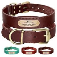 Collar cuero personalizado mascota collares suaves perro etiqueta de identificación grabada para perros grandes Pitubull Pastor - details 3
