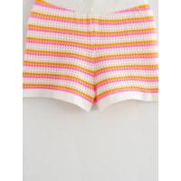 Top elegante de media manga con solapa para mujer, conjunto corto de cintura alta, camisa con estampado de rayas, pantalones cortos, traje a rayas a la moda para mujer - details 14