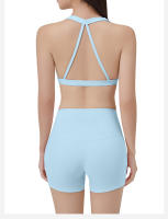 Sostén deportivo con almohadillas para el pecho, espalda hermosa, sujetador de tiras delgadas para pilates y fitnessbraConjunto de yoga con camiseta sin mangas y shorts que levantan los glúteos - details 9