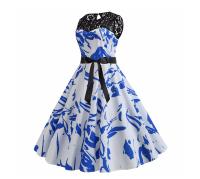 Lace patchwork summer women a line elegant vintage party dress with belt - details 86