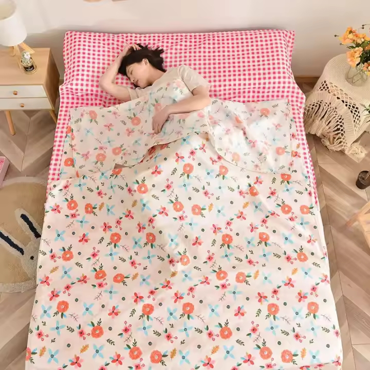 Saco de dormir antisuciedad de algodón 100% para Hotel, Sábana suave de viaje individual doble, saco de dormir portátil de viaje para adultos - 1