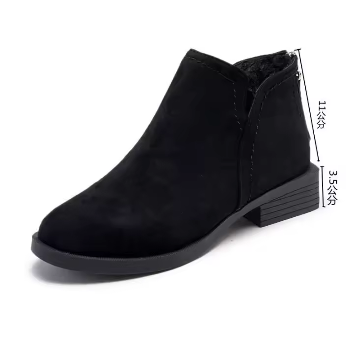 Zapatos de cuero pequeños de estilo británico para mujer, nuevas botas cortas para mujer, tacón grueso, fondo plano, parte superior baja, botas desnudas delgadas - 1