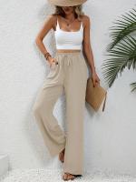Pantalones de pierna recta con cintura elástica y bolsillo liso para mujer, pantalones casuales de pierna ancha de cintura alta para uso diario, pantalones de mujer para todas las estaciones, pantalones holgados - details 6