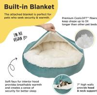 Cama de felpa suave con capucha para mascotas, cama redonda lavable, cueva calmante ortopédica para perros y gatos - details 1