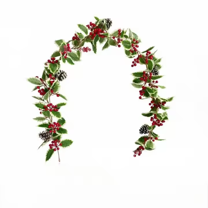 Corona de Navidad de Bayas Rojas, Guirnalda de Bayas Artificiales flexibles para interiores y Exteriores, decoraciones de chimenea para el hogar, Vacaciones de Navidad de Invierno, decoraciones de Año Nuevo - 1