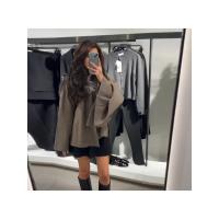 Chaqueta de lana corta Elegante para mujer con cuello redondo Abrigo holgado con manga larga y abertura de manga corta Moda de calle alta 2024 - details 41