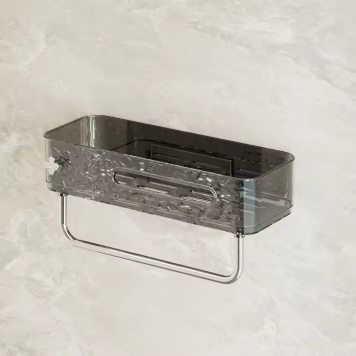 Estante de almacenamiento para el baño montado en la pared duradero, sin perforaciones, con toallero, organizador, ahorro de espacio, bandeja de almacenamiento para mascotas, cosméticos - 1