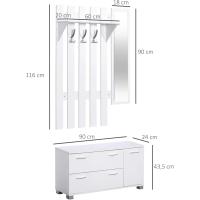 Conjunto de Entrada con Espejo Perchero y Zapatero Muebles de Entrada con 3 Ganchos y 2 Cajones para Pasillo Blanco - details 6