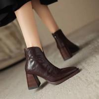 Botines de cuero de felpa para mujer, botas de barco cálidas con tacón y cremallera - details 2
