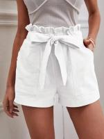Pantalones Cortos de Verano para Mujer Algodón Transpirable, Cintura Elástica con Bolsillo, Color Sólido, Estilo Casual - details 37