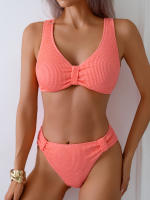 Bikini de cintura alta para mujer, traje de baño deportivo unicolor, traje de baño Sexy a rayas, ropa de baño para mujer, ropa de playa 2025 - details 0